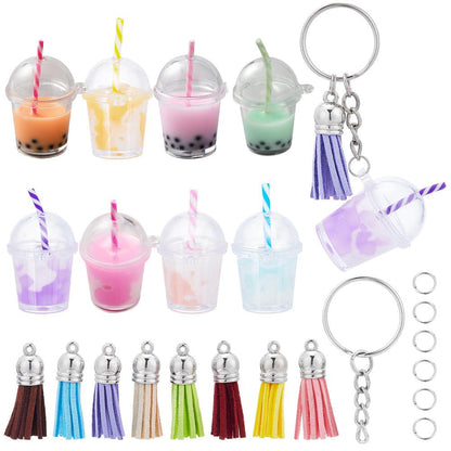 SUNNYCLUE 44Pcs DIY 8 Sets Milk Tea Charms Keychain Making Kit Bubble Tea Keychain Bulk Milktea Summer Hawaii Ice Cream Charms for Jewelry Making Kits Key Chains Supplies