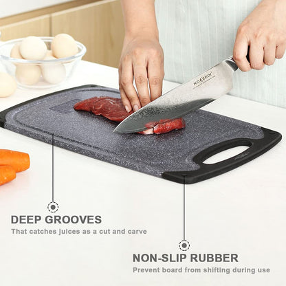 Viretang Plastic Cutting Boards Set of 3 Extra Large for Kitchen, Thick Chopping Board with Deep Juice Grooves, Non‑Slip Feet, Easy Grip Handle, BPA Free, Dishwasher Safe,Black