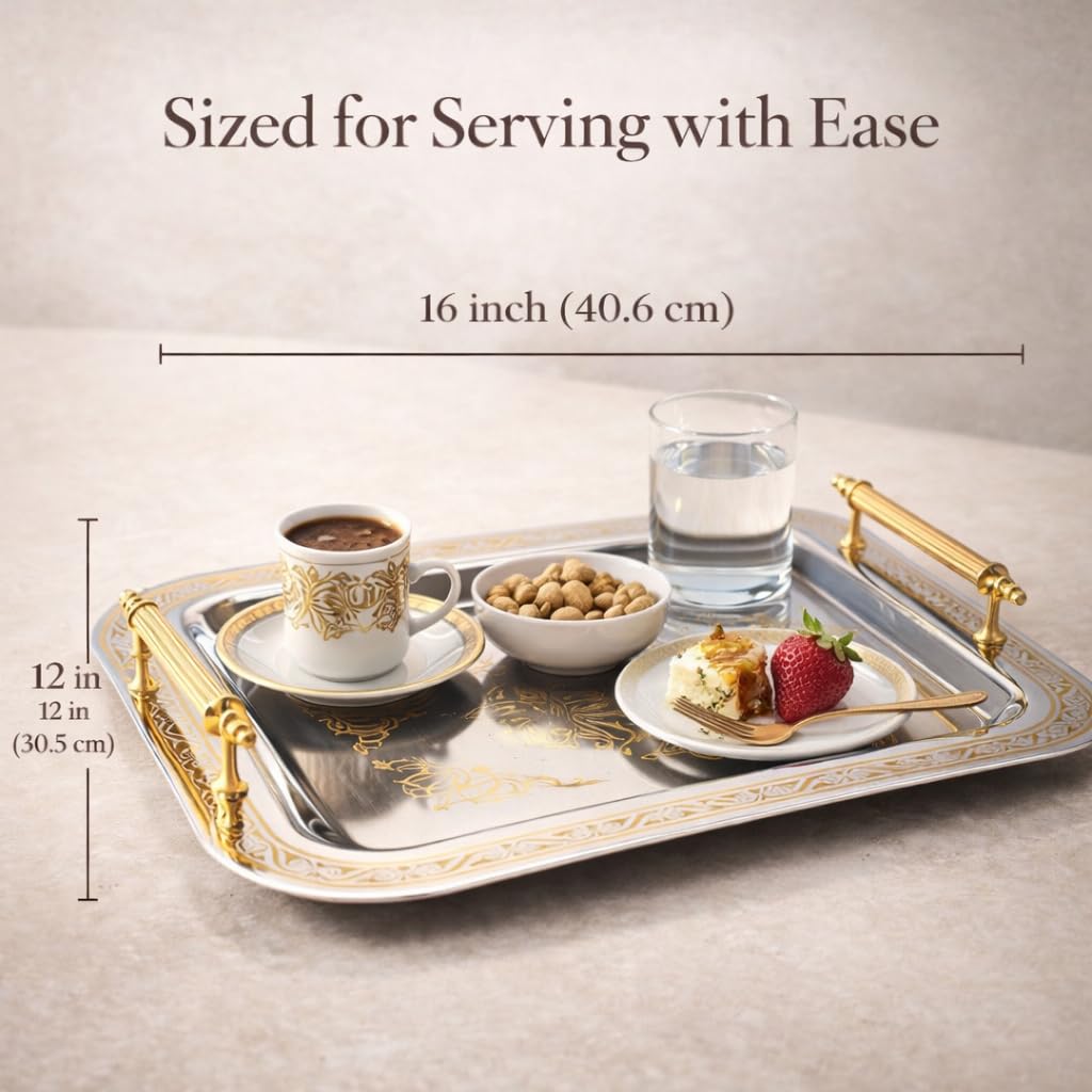 Set of 2 Modern Elegant Large Serving Tray, Rectangle Decorative Tray Gold
