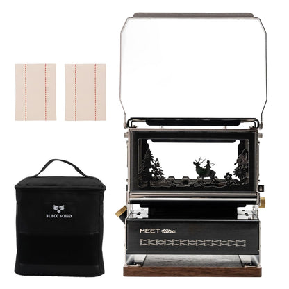 BLACKSOLID YJ Ultra Iron Stove Oil Lantern, 3-Sided Flame View with Removable Deer Silhouette, 304 Stainless Steel Oil Lamp for Camping & Emergency, Storage Bag Included