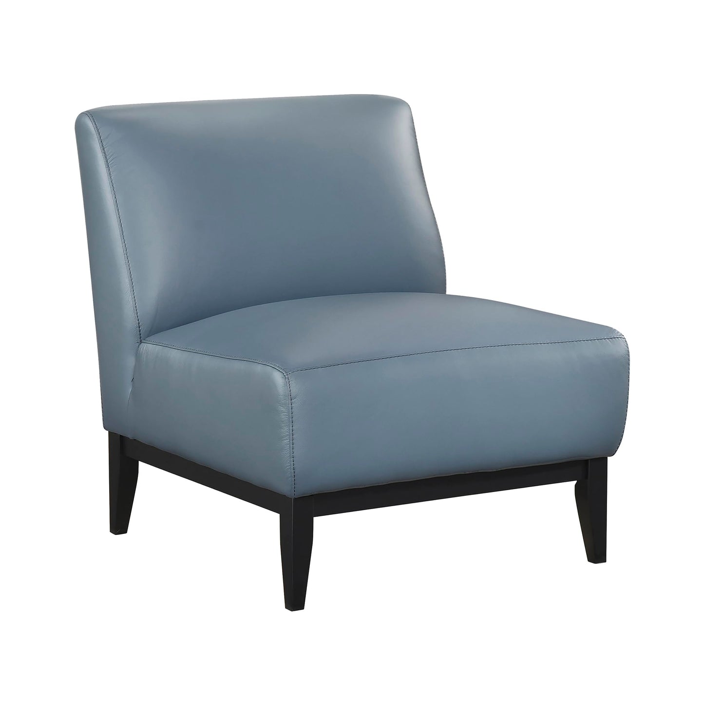 Lexicon Modern Living Room Leather Accent Chair, Luxury Genuine 100% Top Grain Leather Upholstered Armless Chair, Comfortable Seat, Black Solid Wood Legs for Bedroom/Office, Easy Assembly, Blue