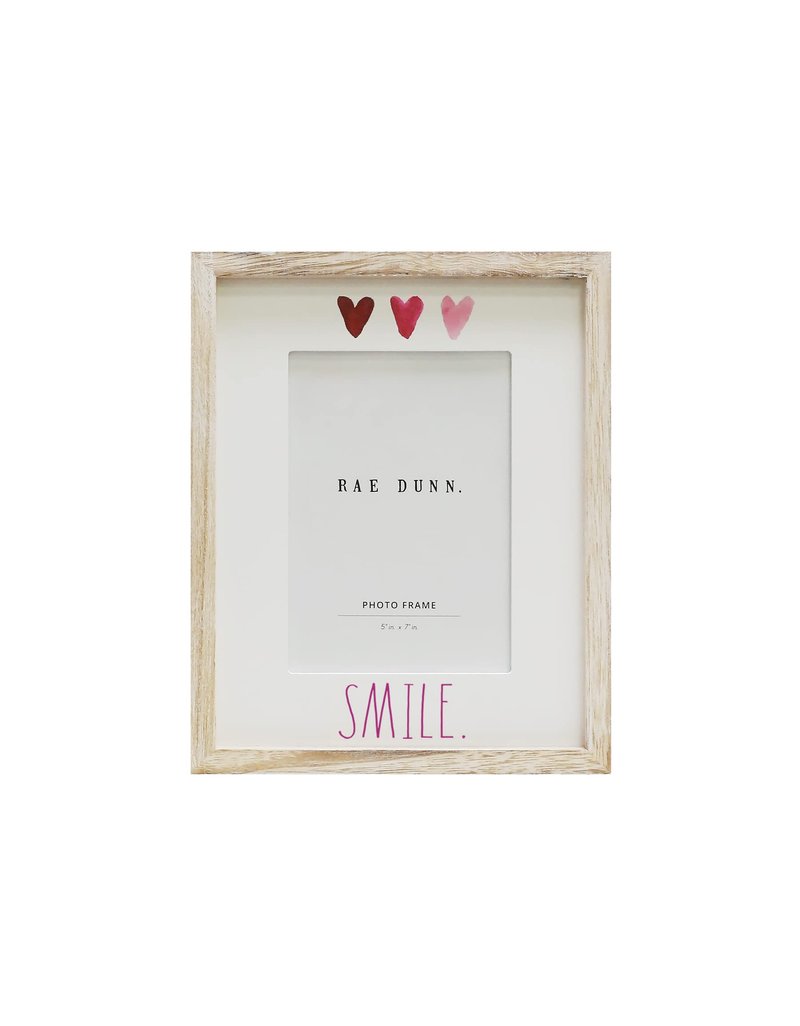 Rae Dunn 5 x 7 Inch Picture Frame Wood - Farmhouse Photo Frame for Wall Hanging or Desk / Tabletop Display - Rustic Frames for Family Photos, Couples, Kids, Pets - Home and Office Décor, "Smile"