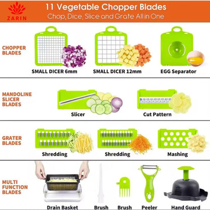 ZARIN 16‑in‑1 Vegetable Chopper & Slicer – Multi-Function Kitchen Gadget for Onions, Fruits & Vegetables – Mandoline Slicer with Interchangeable Blades for Easy Meal Prep