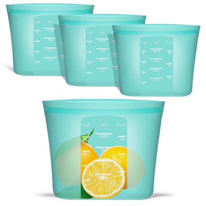 Reusable Food Bags, 12 Pack 100% Silicone Food Storage Bags Stand Up Zip Lock Container, Freezer Microwave Oven Dishwasher Safe, 4 Medium 4 Small 4 Extra Small, Aqua