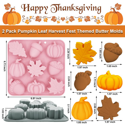 2 Pack Pumpkin Leaf Molds Silicone, 3D Harvest Fest Themed Butter Molds DIY Baking Tool for Thanksgiving Fall Hazelnuts Butter Chocolate Cake Dessert Candy Mousse Pastry Cupcake Topper Handmade Soap