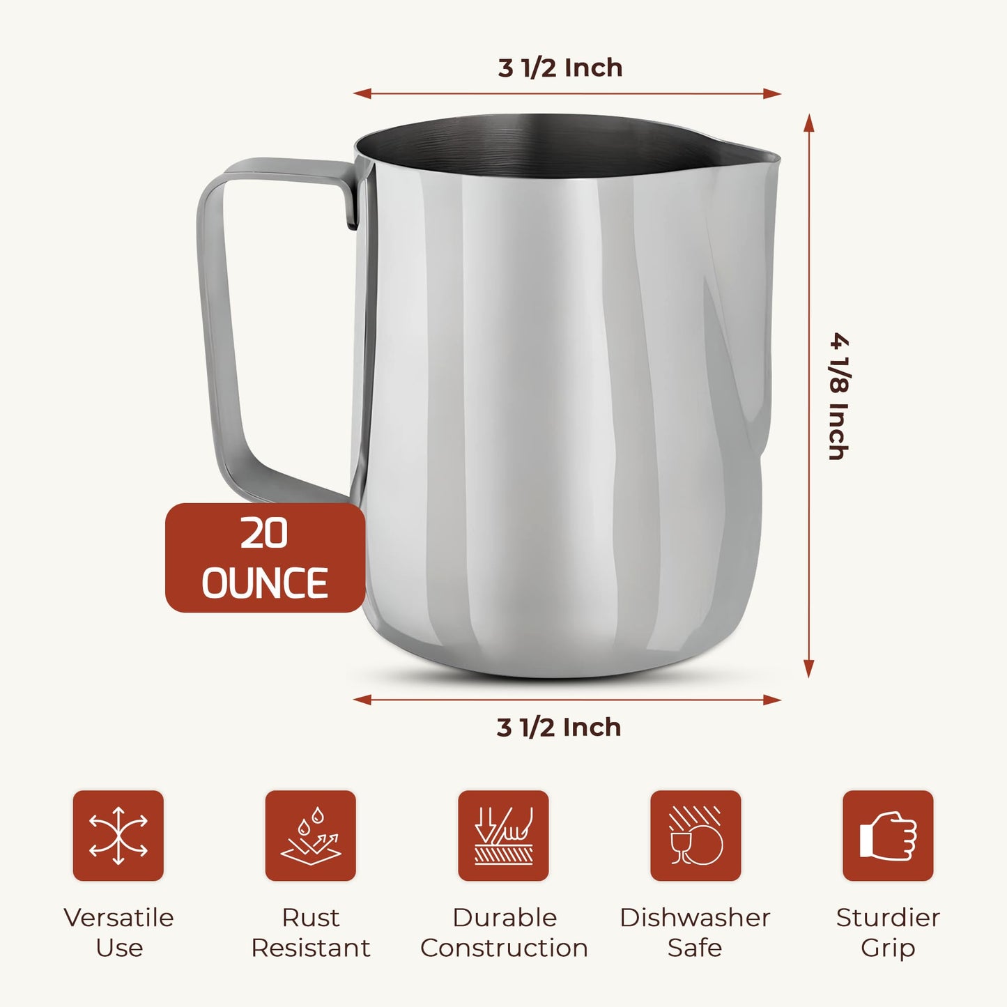 OCS Parts Polished Stainless Steel Frothing Pitchers | 33 Ounce Cup | Commercial Grade Pitchers to Steam and Froth Milk or Cream for Lattes, Cappuccinos and Espressos