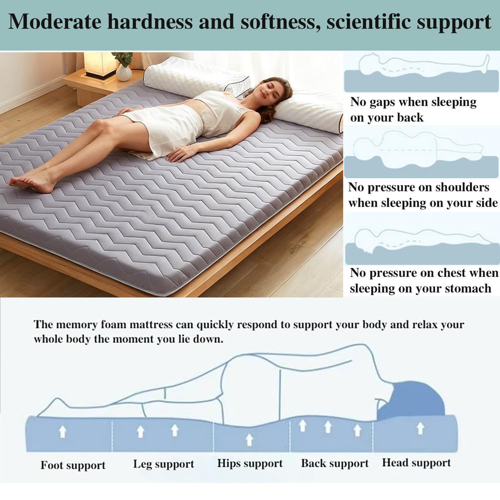 5cm Thick Foldable Floor Mattress – Portable Roll-up Tatami Mattress for Guest, Dorm, Bedroom, Or Apartment – Single & Double Size Blue 120x200cm