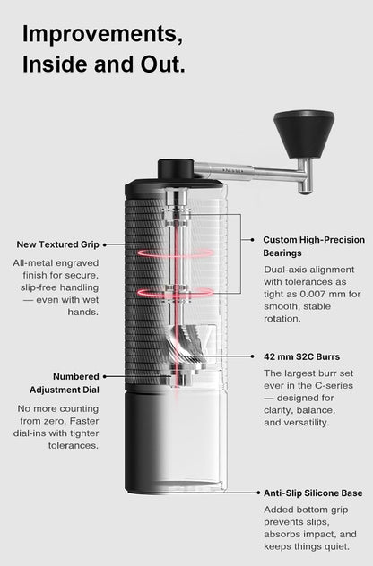 TIMEMORE C5 Pro Manual Coffee Grinder Capacity 30g with CNC Stainless Steel Conical Burr - Internal Adjustable Setting,Double Bearing Positioning (C5 Pro Matte Black)