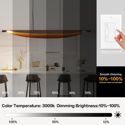 Waikmdv Pendant Lights 47.2In Dimmable Wood Grain Linear Pendant Light LED Kitchen Chandelier Hanging Light Fixture for Dining Room Kitchen Island