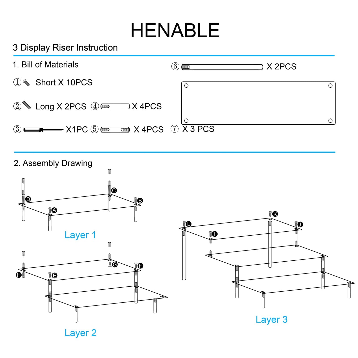 HENABLE 2PCS Large Acrylic Display Risers, Perfume Stand Organizer, Clear Acrylic Shelf Risers for Display Stands for Food, Tabletop Use, Amiibo Funko POP Figure, 3 Tier Clear Cupcake Stand Risers