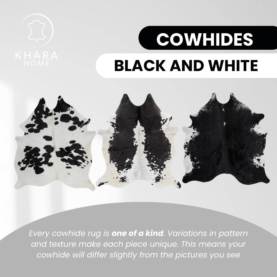 Khara Home Premium 100% Genuine Cowhide Rug Large 5x7 Ft Leather Area Rug for Living Room, Cozy, Unique, and Durable, Western Home Decor – from Argentina (Black & White, 5 x 7)