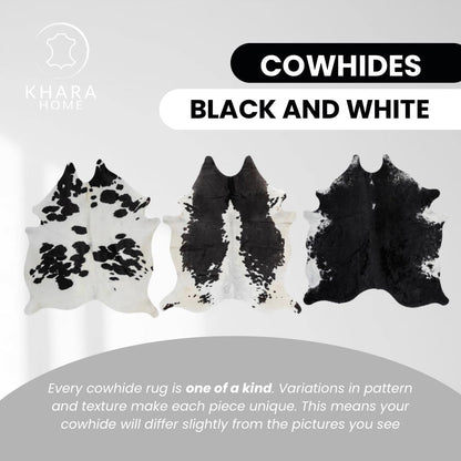 Khara Home Premium 100% Genuine Cowhide Rug Large 5x7 Ft Leather Area Rug for Living Room, Cozy, Unique, and Durable, Western Home Decor – from Argentina (Black & White, 5 x 7)