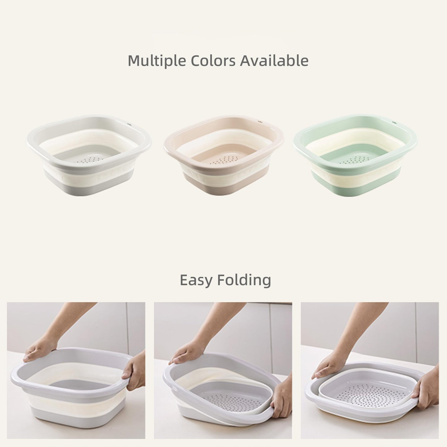 Cemome Collapsible Dish Basin with Colander, Foldable 2-in-1 Dish Pan and Strainer Set with Drain Holes, Portable Wash Basin for Kitchen Sink, Camping, Travel & RV (Pink)
