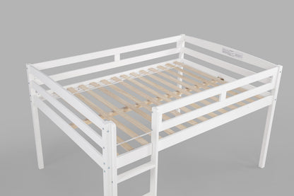 Tribeca Wood Low Loft Bed Frame / 14 Wood Slats Support/No Box Spring Necessary/Easy Assembly/Twin - White