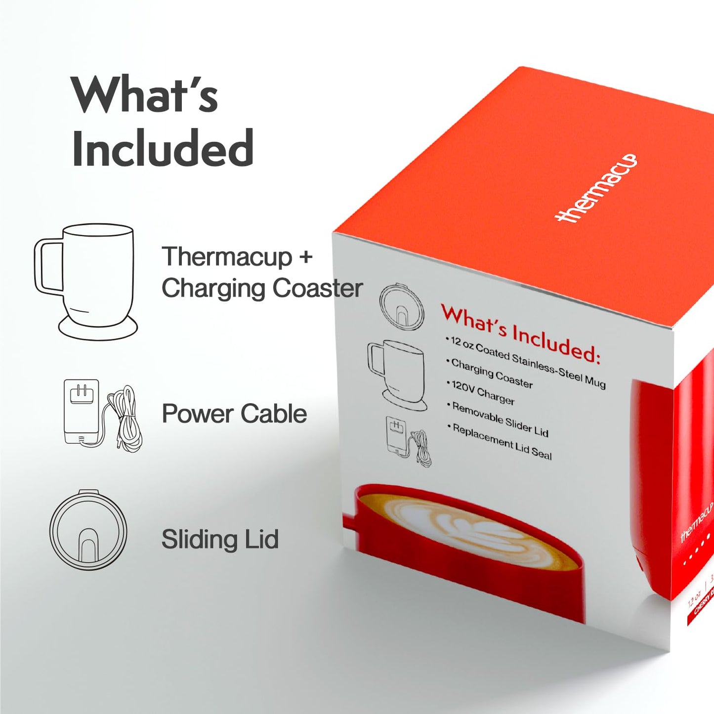 THERMACUP Premium Self Heating Coffee Mug, Temperature Controlled Heated Cup, Long Battery Life, Portable Electric Mug Warmer, Stainless Steel, Gift for Coffee Lovers, Home & Office (Cherry Red)