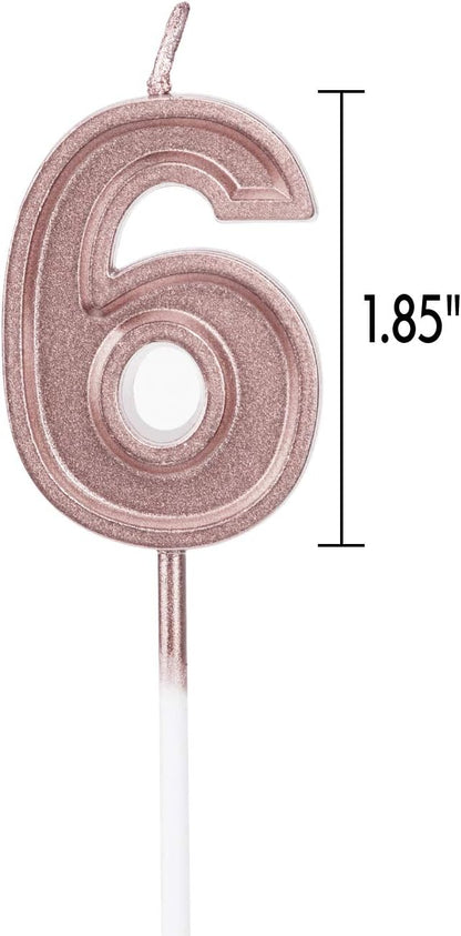 Luter Happy Birthday Cake Candles Number 6, Rose Gold Glitter Birthday Candle Cake Topper Decoration for Kids Adults