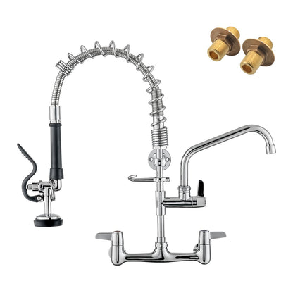 GIMILI Commercial Sink Faucet with Sprayer, 21" Height 8 Inch Center Pull Down Wall Mount Faucet for Restaurant, Kitchen, Industrial, Farmhouses Sink
