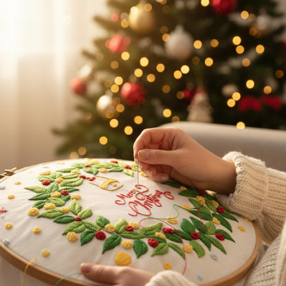 GQKHSS DIY Embroidery Kit, Decorative Pillow Cover with Floral Design,18 x 18'',Complete Starter Set with Thread and Tools,No Pillow Core (Garland)