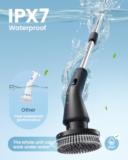 Leebein Electric Spin Scrubber, 2026 Upgraded Cordless Cleaning Brush Bathroom Scrubber, IPX7 Waterproof Electric Scrubber with 7 Brush Heads, Extendable Long Handle Power Scrubber for Bathtub Floor