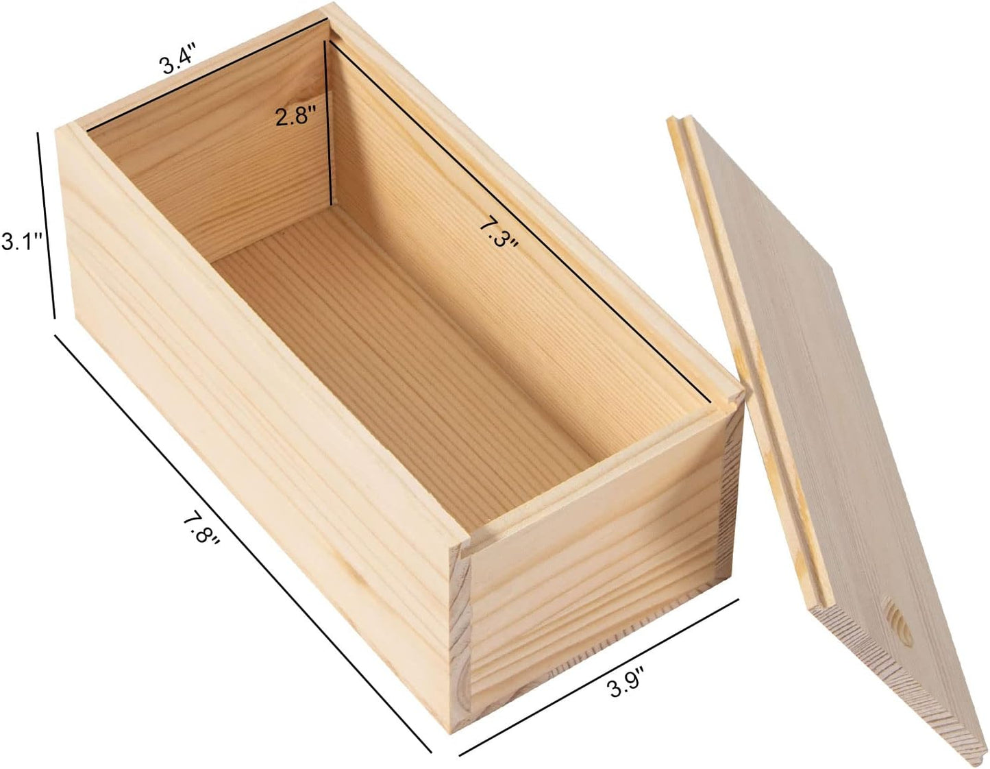 Unfinished Wooden Storage Box with Sliding Lid, Rustic Keepsake Box 7.8'' x 3.9'' x 3.1'' for Art Hobbies, DIY Lovers,