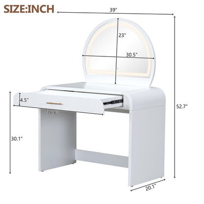 Merax 39" Make Up Vanity Desk with Touch Screen Lighted Mirror and Storage Drawer, Rubber Wood Girls Makeup Dresser Table for Bedroom, Dressing Room