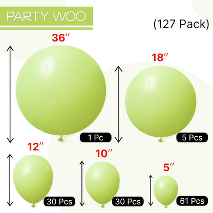 PartyWoo Lime Green Balloons - 127-Piece Latex Balloon Arch Kit | Various Sizes for Graduation & Birthday Celebrations