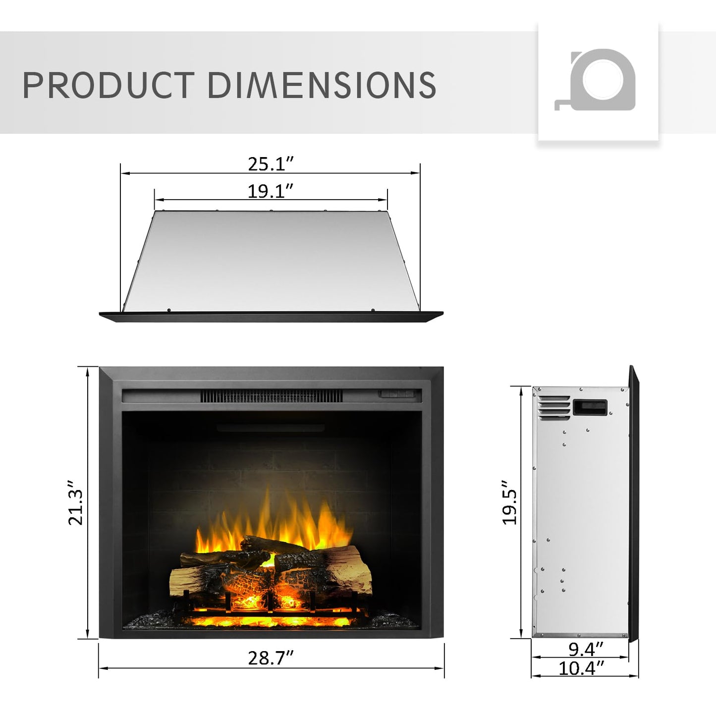 LegendFlame Carl 28" W Electric Fireplace Insert (EF262), Fireplace Heater 750/1500W, Fire Crackling Sound, Remote Control