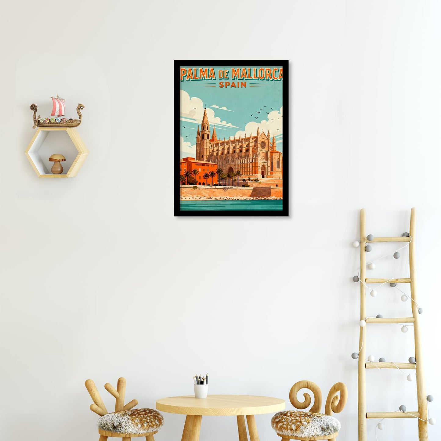JZHYOAN Palma De Mallorca Vintage Travel Poster Diamond Painting Church Gem Art and Craft 5D Full Drill Crystal Rhinestone Round for Wall Decro Spain Landscape Diamond Art Travel Poster 30x40cm