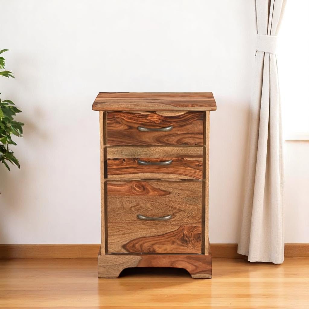 HomeRoots 565281 30 in. Natural Solid Wood Three Drawers Filing Cabinet