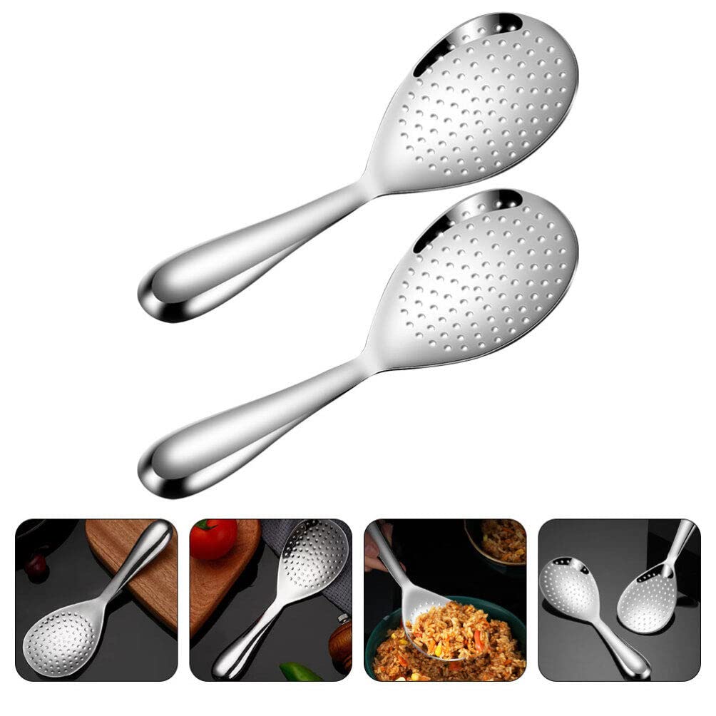 Kichvoe Stainless Steel Rice Spoon Set 2Pcs Rice Paddle Scooper for Cooking and Serving Kitchen Utensils Easy to Clean 8.07In Length