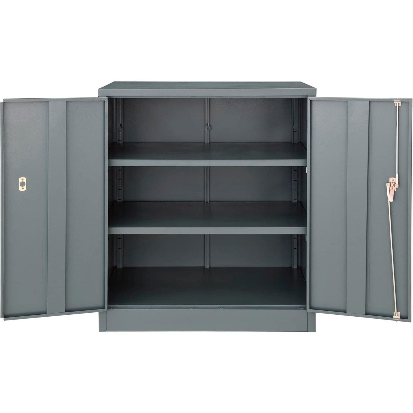 Global Industrial Counter Height Cabinet with Locking Lever Handle, 2 Height Adjustable Shelves, 300 lbs Shelf Capacity, 36" W x 24" D x 42" H, Unassembled, Gray
