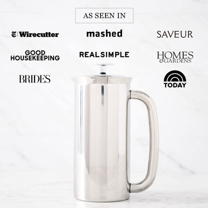 ESPRO - P7 French Press - Double Walled Stainless Steel Insulated Coffee and Tea Maker with Micro-Filter - Keep Drinks Hotter for Longer (Polished Stainless Steel, 18 Oz) Cleaning Powder