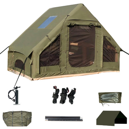 Inflatable Tent, Outdoor Easy Setup Inflatable Tents for Camping, Portable Blow Up Tent with Stove Jack, Cotton Canvas Material for Glamping, for 4 Season, 4/6/8/10 Person Use