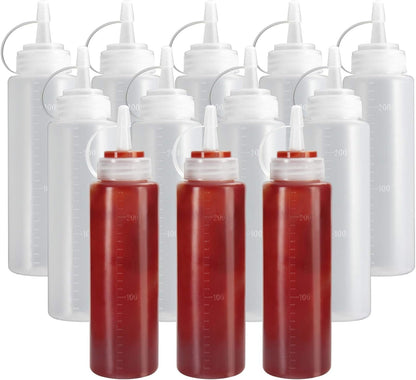 OAMCEG 12 Pack Ketchup Squeeze Bottles, 8 OZ Plastic Condiment Bottles for Sauces, Dressings, Paint