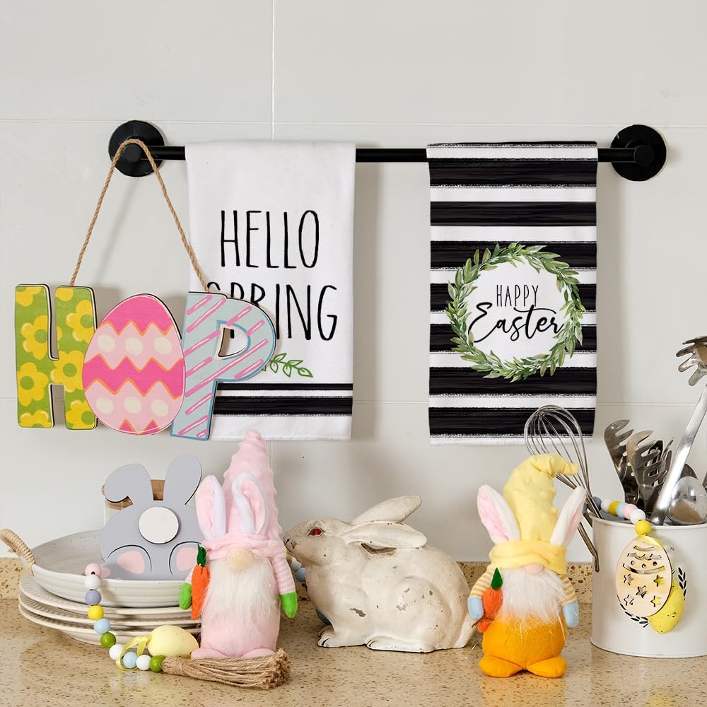18x26 Inch, Set 2 ARKENY Easter Kitchen Towels - Green Wreath Dish Towels, Ultra Absorbent, Bar Drying Cloth, Happy