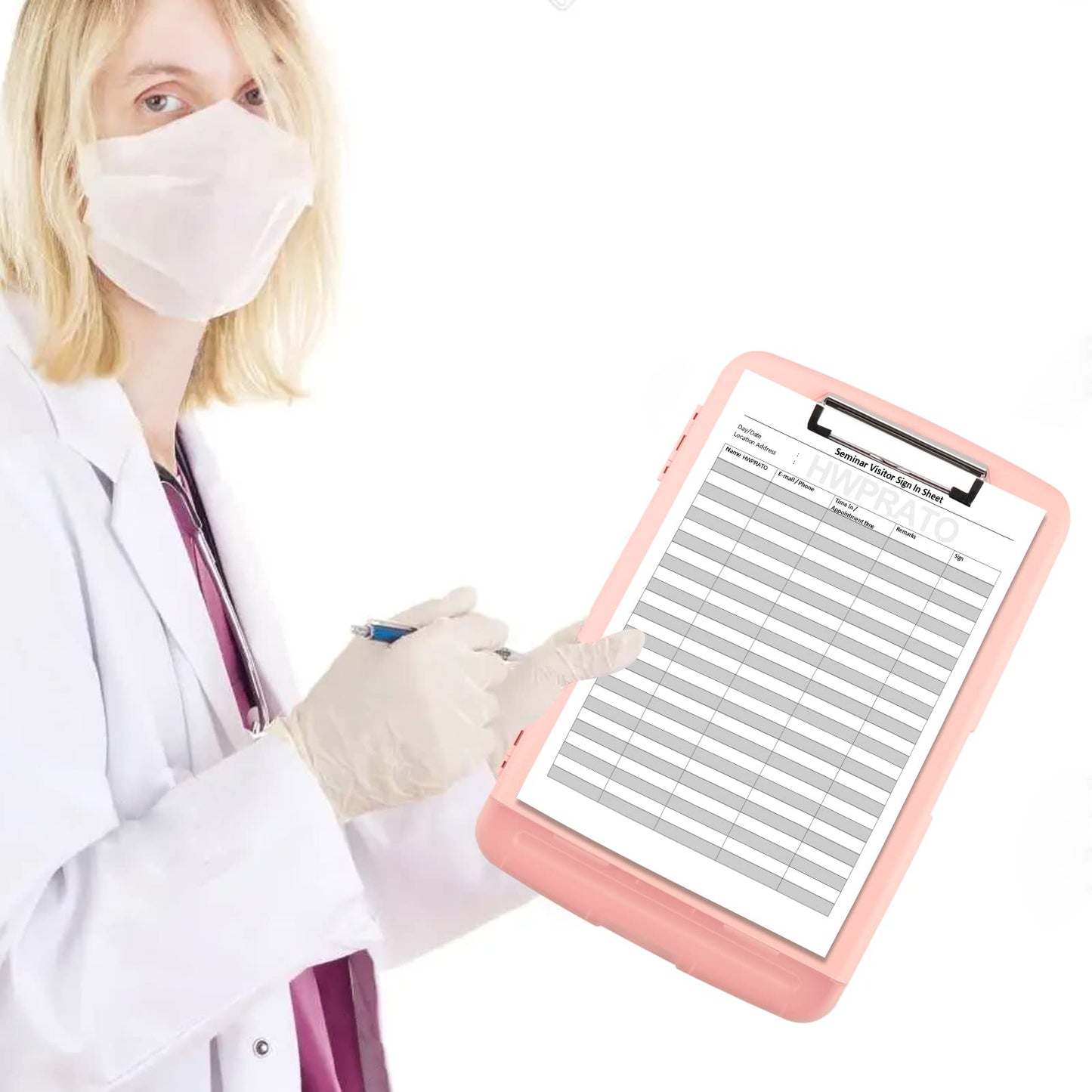 HWPRATO Clipboards Organizer Clipboard with Storage Nursing Clipboard Foldable File Folder Plastic Folio with Storage Case for Teacher,Kids,Doctor,Offices (Light Pink)