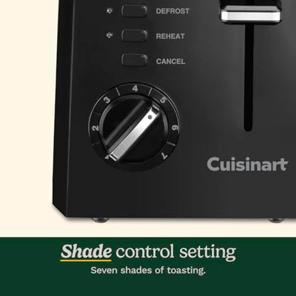 Cuisinart CPT-122BK 2-Slice Compact Plastic Toaster, Slots for Bagels & Bread, 7 Shade Settings, Cancel/Defrost/Reheat Functions, Removable Crumb Tray, Small Kitchen Appliance for Home & Office, Black