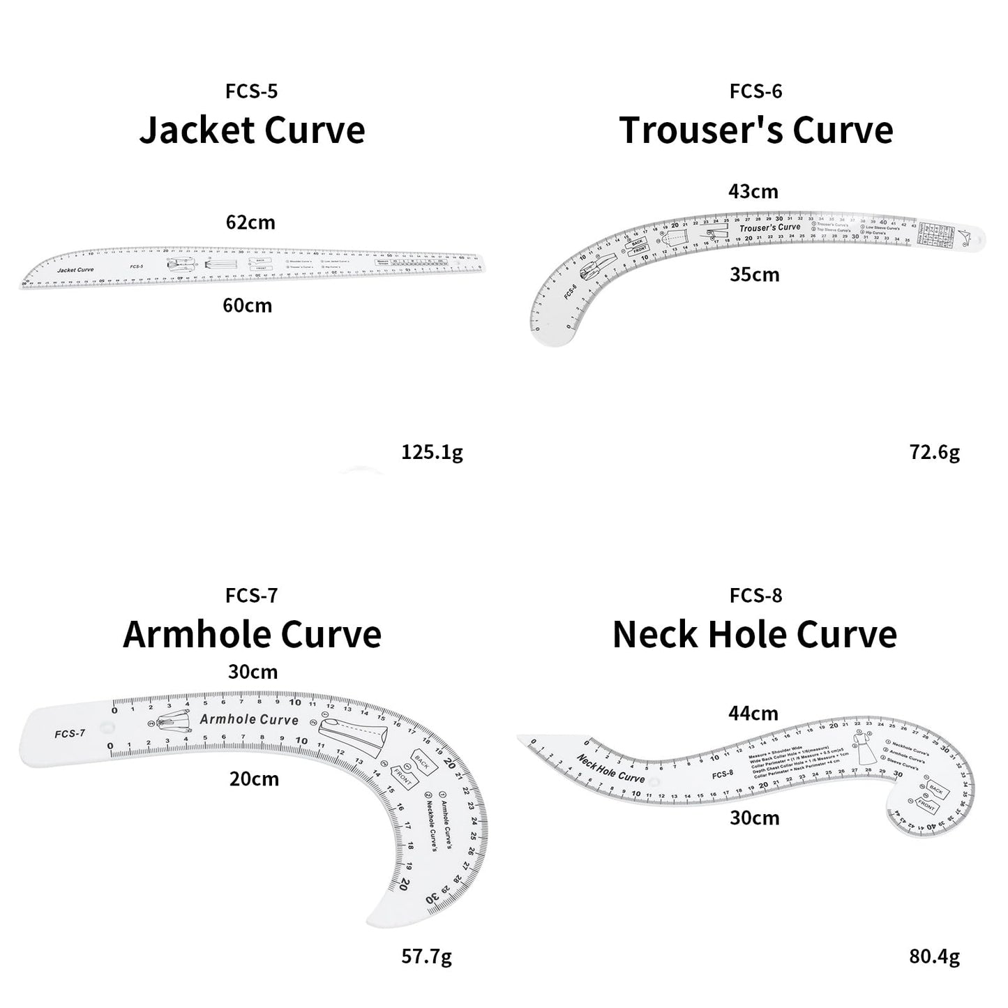 Professional Sewing Ruler Set, 7-Piece French Curve Pattern Making Rulers for Tailors, Designers, Beginners