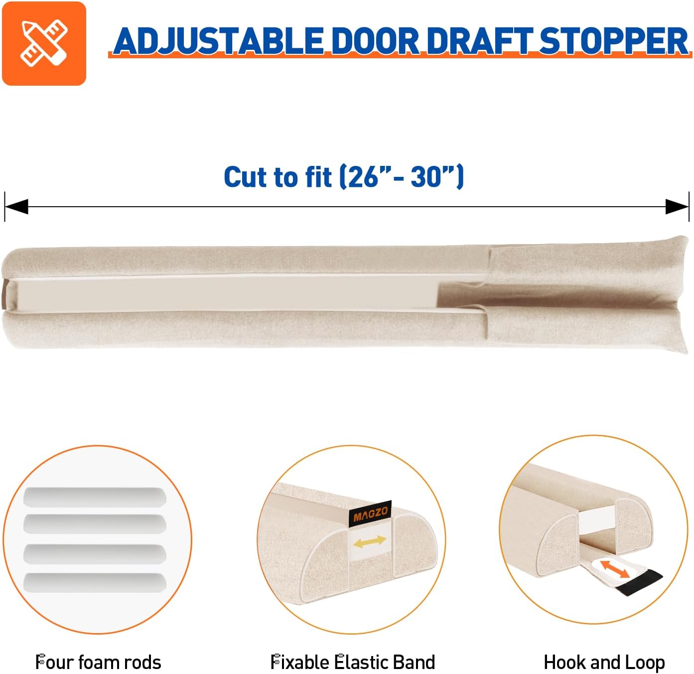 30 Inch 26'' 30'' 1.7", MAGZO Door Draft Stopper, Adjustable Under Door Gap Filler, Fits - Bottom Widths, Seals Gaps up