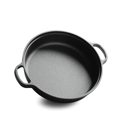 LI-GELISI Deepened flat-bottom cast iron frying pan, double-handle thickened uncoated old-fashioned iron pot, pancake and steak frying household multi-purpose large iron pot (25 inch)