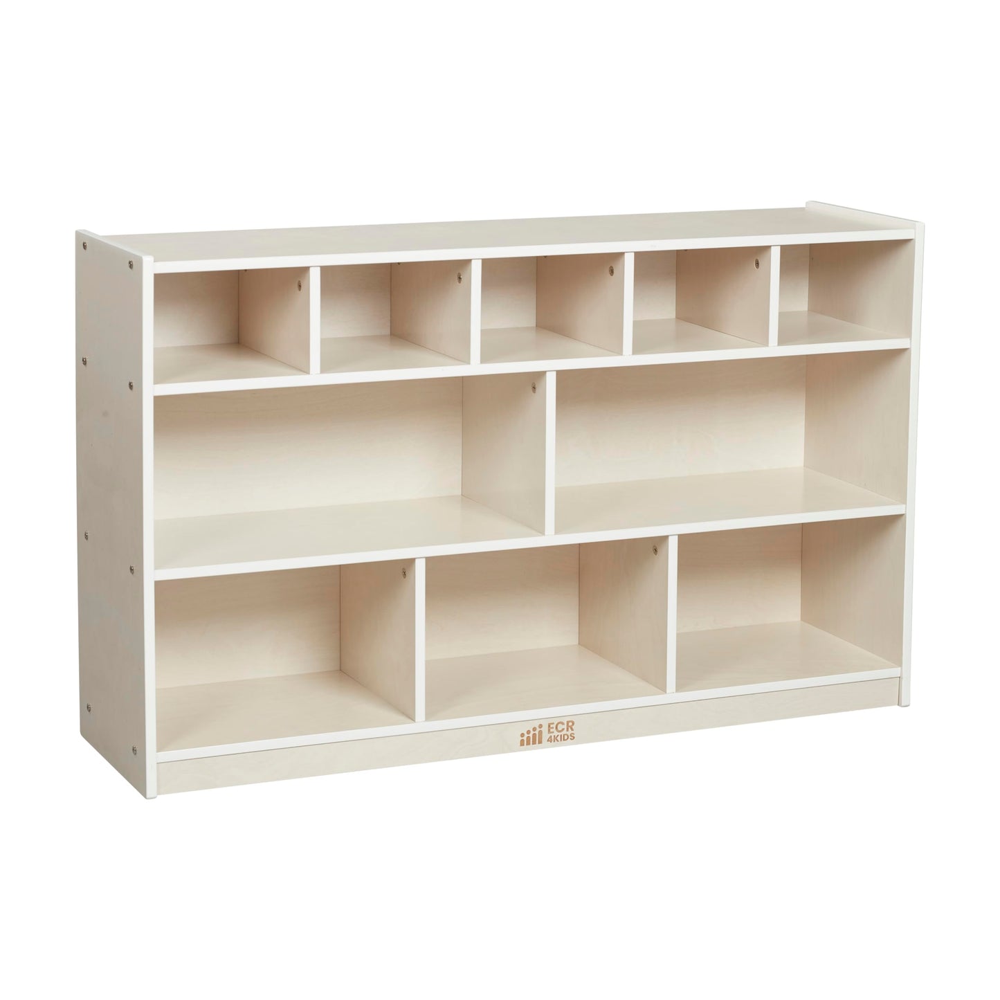 ECR4Kids 5+5 Cubby and Storage Mobile Tray Cabinet, Classroom Furniture, White Wash