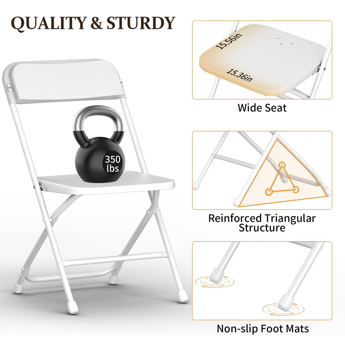 MuLu Evo 20 Pack Folding Chairs, Portable Party Chairs, Stackable Commercial Seat with Steel Frame, White Plastic Seat, Capacity for 350lb, for Office Wedding Party Patio Dining Events