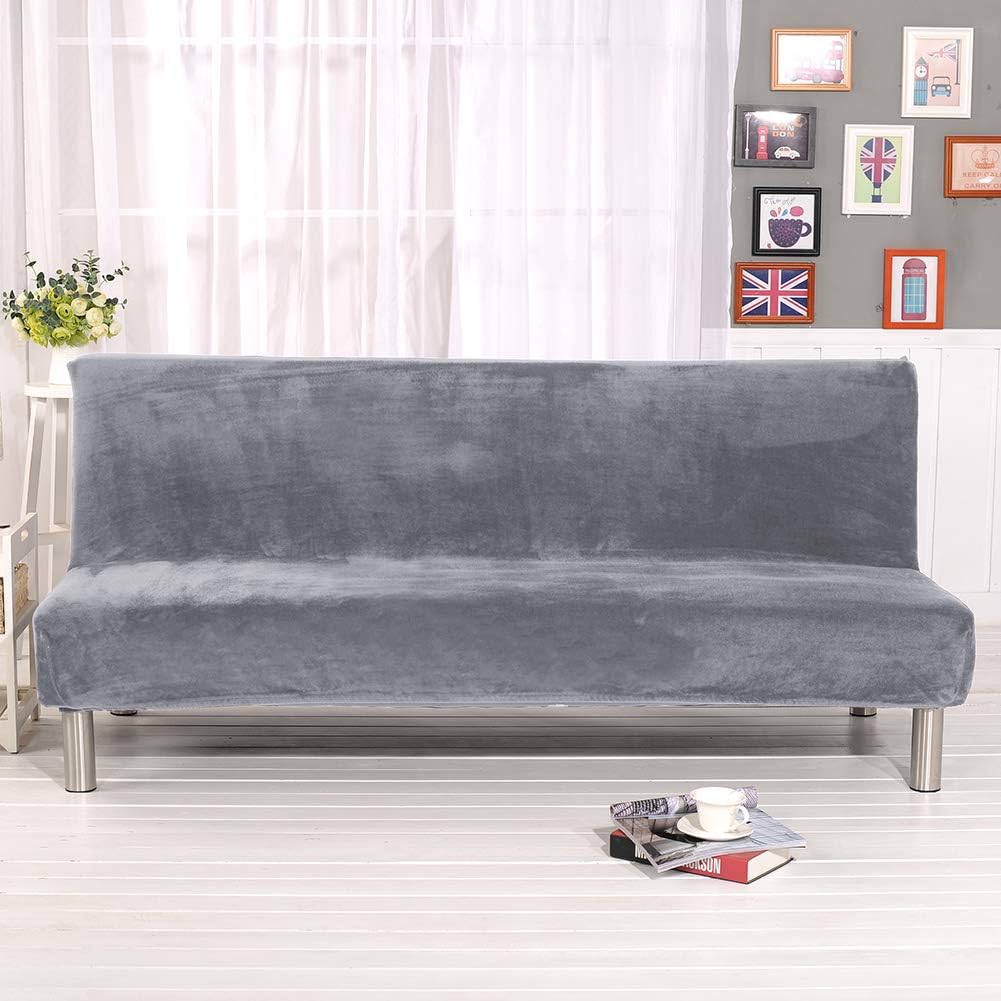 ele ELEOPTION Armless Sofa Slipcover, Stretch Velvet Futon Cover Protector, Modern Simple Folding Couch Cover