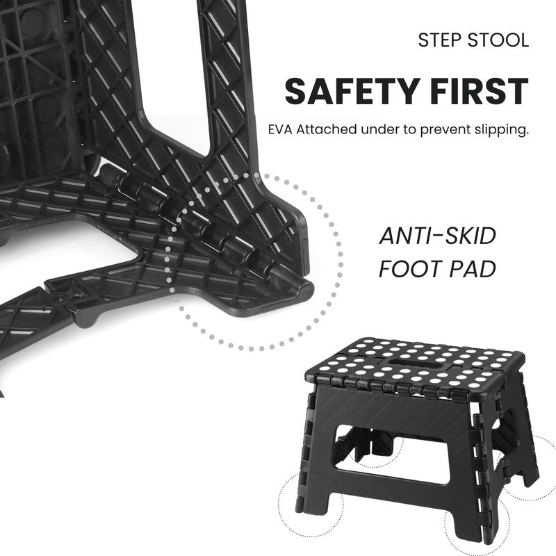 PandaEar 2 Pack Home Folding Step Stool, Lightweight Step Stool with 9 Inch Height for Kids, Sturdy Foot Stool for Kitchen, Bedroom, Bathroom & Bathroom, Black