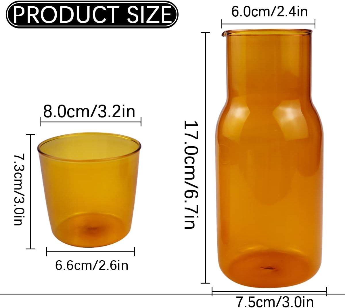 17oz 500ml DOERDO Bedside Carafe Night Water Carafe with Tumbler Glass, Glass Mouthwash Bottle for Bathroom, Bedroom