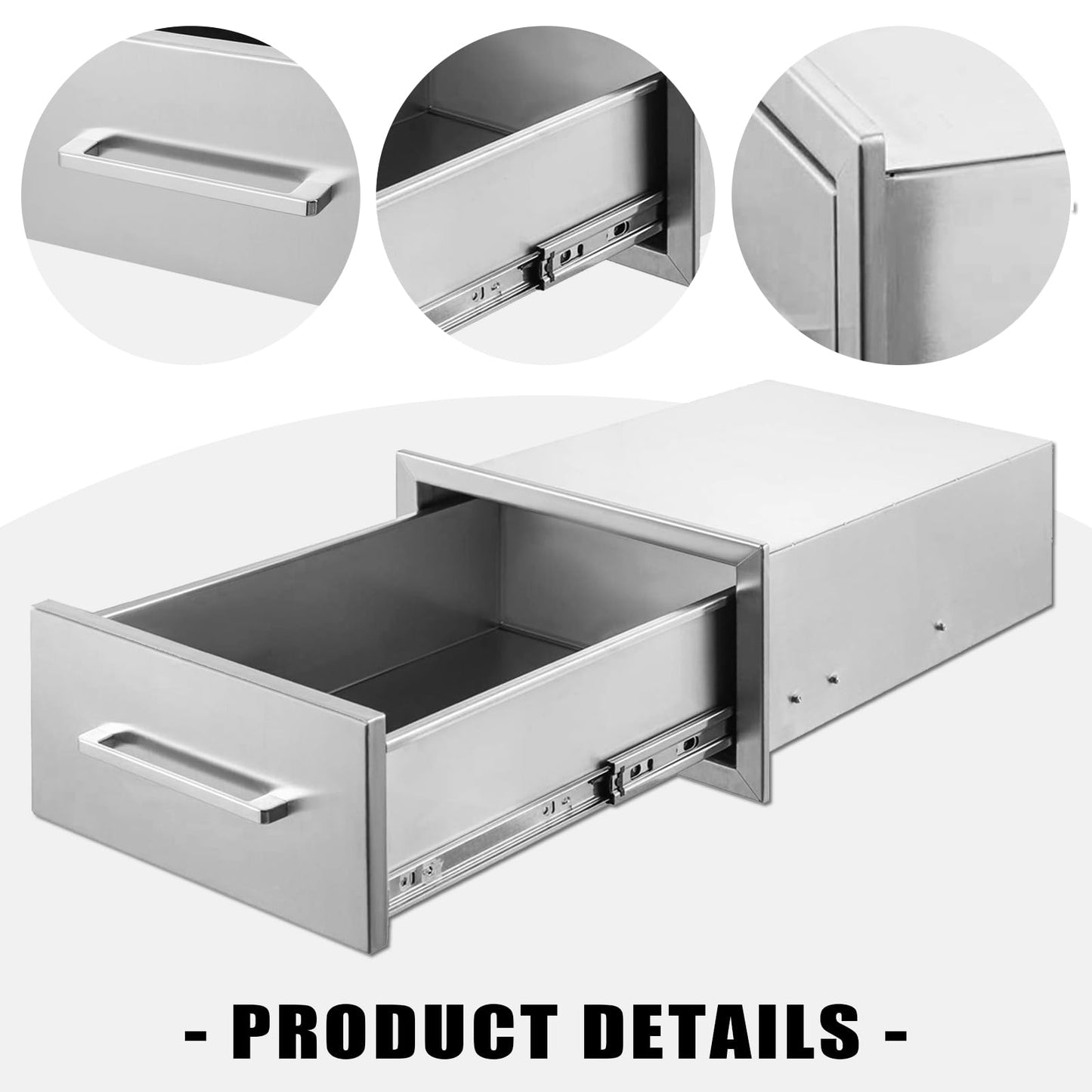 ZHAIUPON Outdoor Kitchen Access Drawers, 14" W15"H23"D Stainless Steel Double BBQ Drawers with Handle,Enclosed Built-in Flush Mount Drawers for Outdoor Kitchen Grilling,BBQ Island
