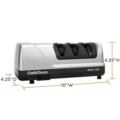 Chef’sChoice 15XV EdgeSelect Professional Electric Knife Sharpener with 100-Percent Diamond Abrasives and Precision Angle Guides for Straight Edge and Serrated Knives, 3-Stage, Gray