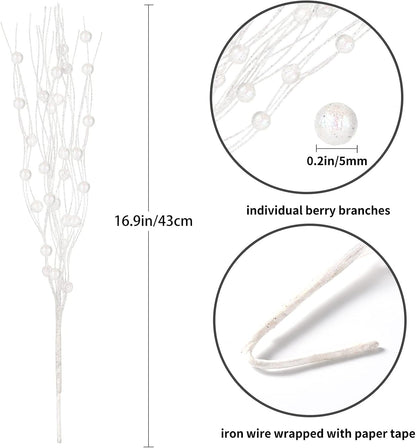 24 Losris Christmas Artificial Glitter Berry Stem Decorations Decorative Bead Sticks Xmas Picks Glittery Twigs Branches
