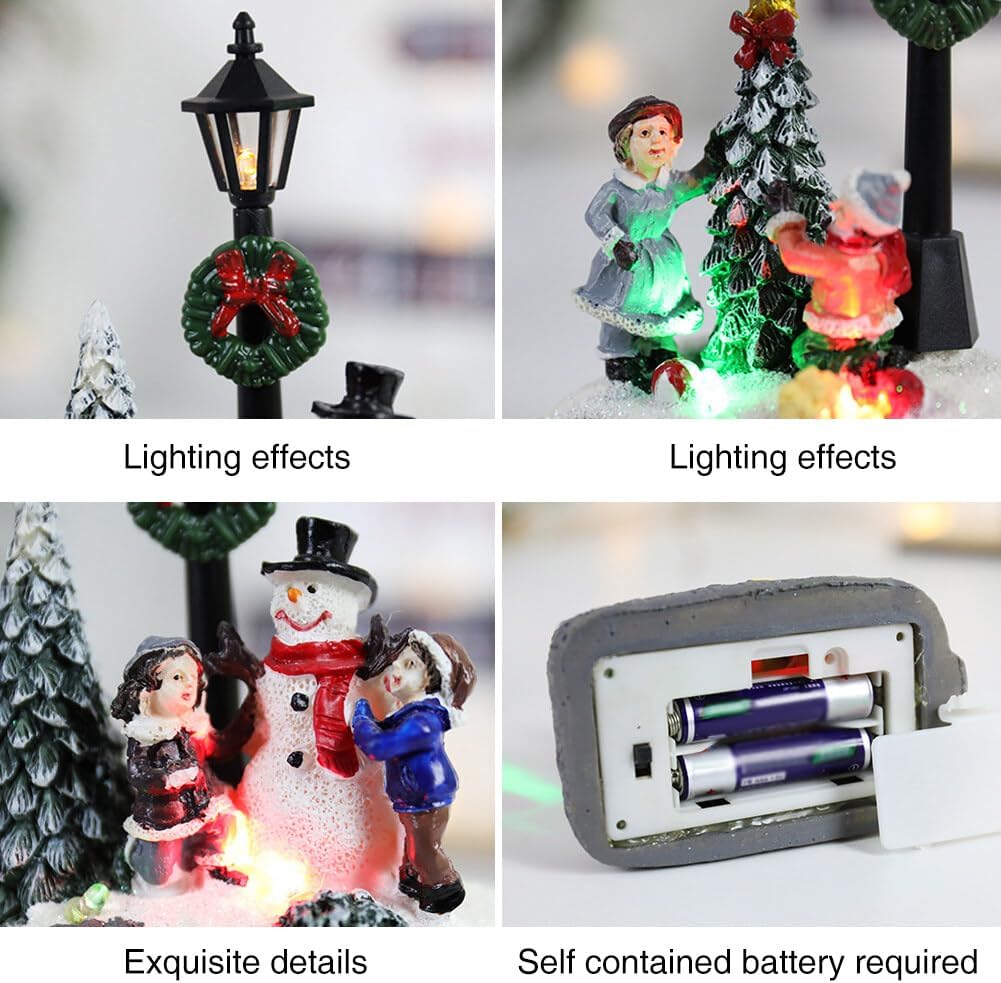 Christmas Town Village Decorations, Battery Operated Resin Scene Village Houses with LED Light