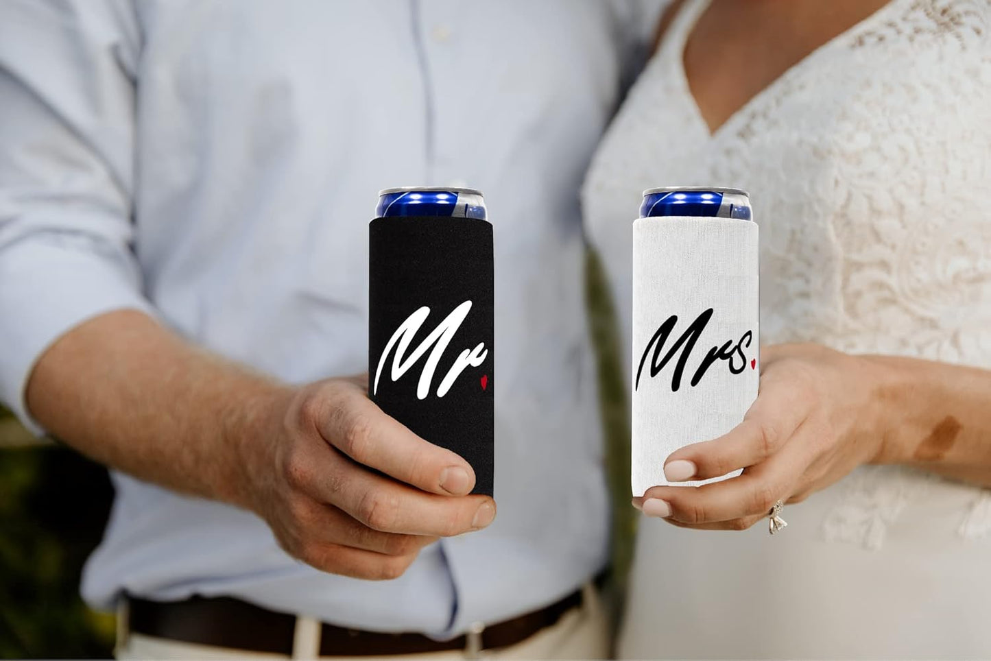 QualityPerfection Mr & Mrs Slim Can Cooler Sleeves, 2 Pack Insulated Neoprene Thermocoolers for 12 oz Drinks